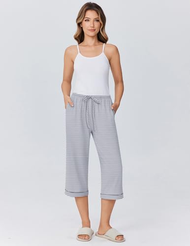 Image of Ekouaer Womens Pajamas Pants Capri Pj Bottoms with Pockets Sleep Pants | Comfy Drawstring Printed Soft Lounge Pants for Home, Daliy Wear