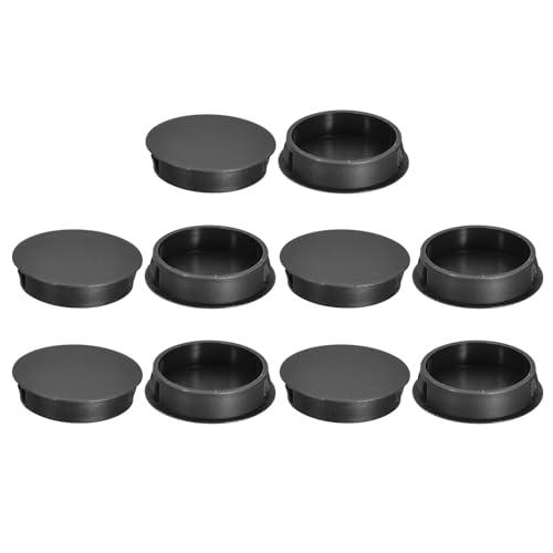 Image of uxcell 42mm /1.61 inch Plastic Hole Plugs, 10Pcs Flush Type Panel Round Snap in Fastener Knockout Locking Plugs for Furniture Insert End Caps Panels, Black