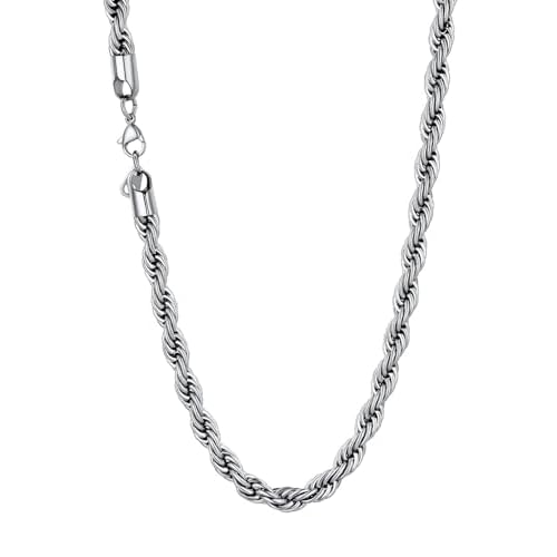 U7 Twisted Rope Chain, Figaro Chain, Men Stainless Steel Necklace and Bracelet Set, 3mm 5mm 6mm 9mm Black Gold Silver Chains Necklaces for Men Women 1