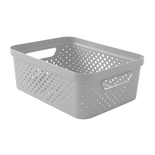 SUNDIS Pixel, panier de rangement 10l, en plastique blanc cassé recyclé, empilable, idéal pour la salle de bain, la chambre, la décoration ou le bureau