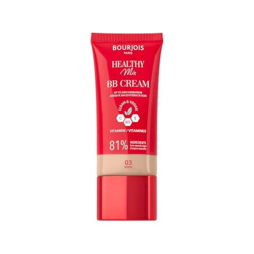 Bourjois Healthy Mix, 03 Beige, BB Crème, Fond de teint en crème, Couvrance et hydratation toute la journée, Vitamines C, E et B5, Formule clean et vegan,...