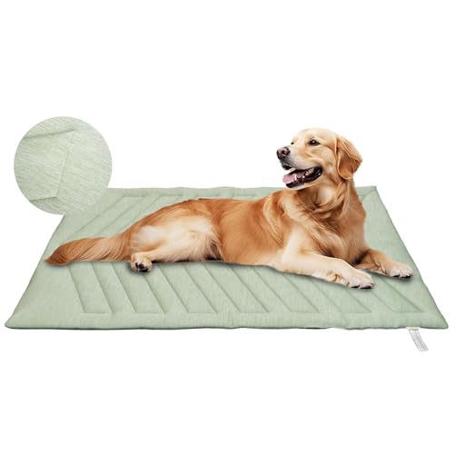 UIQELYS Kühlmatte für Hunde Eisgrün, ohne Gel, Oberseite aus kühlem Stoff und Rückseite aus Samt, waschbar, Kühlkissen für Hund, Sommerlinderung für Welpen und Kätzchen (Eisgrün, A-91x58 cm)