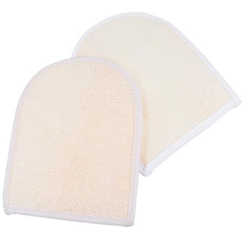 GLEAVI Guantes Exfoliantes de Baño de Esponja de Lufa Color Marfil para Hombre y Mujer, Doble Cara, Uso Duradero, Paquete de 2 Piezas para Masaje Corporal y Limpieza