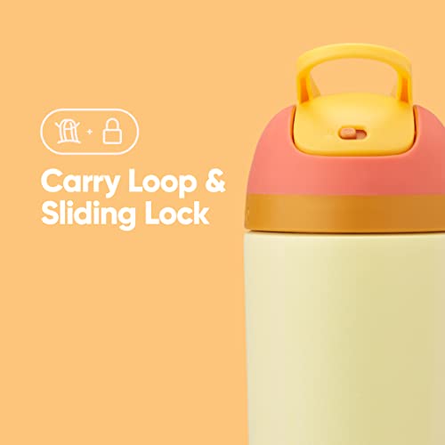 Image of Owala Kids Flip Insulated Stainless-Steel Water Bottle with Straw and Locking Lid, 14-Ounce, Orange /Yellow (Misty Horizon)