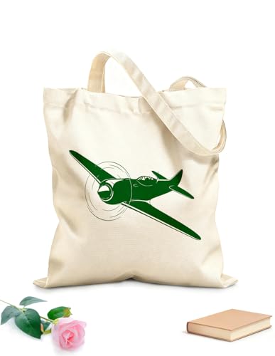 XIARON Bolsa de compras reutilizable Avión Piloto de avión Aviador Tela de 340g/m² de grosor Eslogan personalizable M Verde