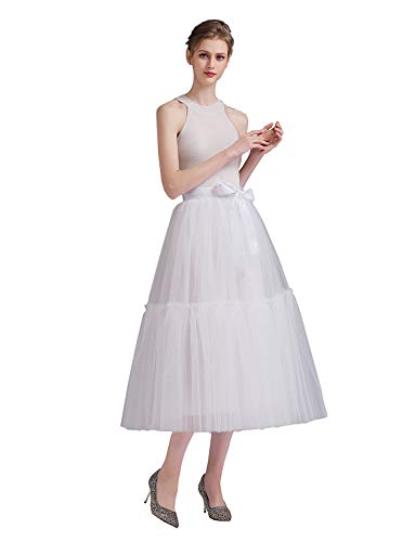 Maxi Vintage Tea Length Evening Party Wedding Tulle Skirt for Women White 4XL