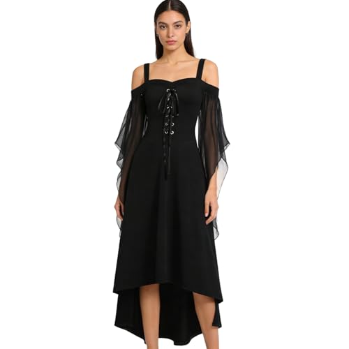 Women Gothic Dress Halloween Medieval Retro Slip Dress Off Shoulder Gown (Black 3X-Large)