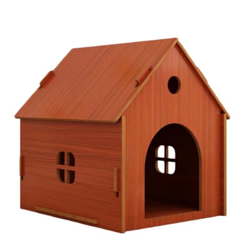 GEGEBOMTXO ペットハウス 猫 犬小屋 屋外用犬小屋 猫舍 猫の家 お庭用 室内 木目 窓付き 屋外 温室 物置 組み立て簡単 工具不要 ドッグハウス 木製 小型 中型 大型犬 おしゃれ かわいい 全天候型 通気性 (茶色(ドアなし),M)