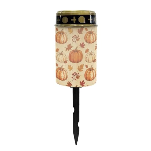 Image of Poceacles Solar Powered Flameless Candle Cemetery Votive Candles Waterproof Outdoor Memorial Solar Stake Lights Home Outdoor Decoration, Pumpkin Fall Leaf Beige
