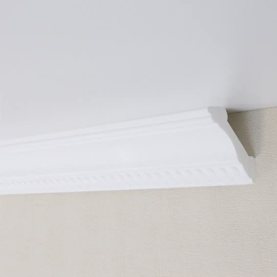 PROVISTON | Moldura de estuco | Poliestireno | 53 x 53 x 2000 mm | Blanco | Moldura para techo | Se puede pintar | Montaje sencillo | De alta calidad | Estable y ligera | 2 metros