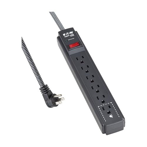 Eaton Tripp Lite Series 6-Outlet Surge Protector Power Strip, Flat Plug 10ft Braided Extension Cord, 1200 Joules, 15A Circuit Breaker, Lifetime Manufacturer's Warranty & $10,000 Insurance (TLP610DB)