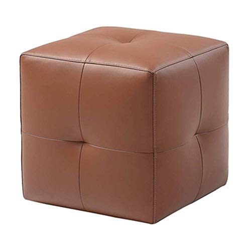 Tabouret pouf canapé carré cuir marron repose-pieds 42 cm