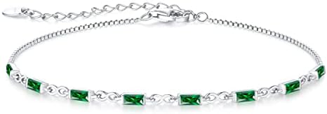 CDE 925 Sterling Silver Birthstone Tennis Bracelets for Women Dainty Simple Infinity Symbol Link Charm Bracelet Birthday Anniversary Valentine's Mother's Day Gifts for Mom Wife Mom Her Girl, Chain Length 6.7”+1.6” (Silver-05-May-Emerald Green)