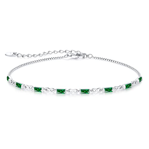 Cde 925 Sterling Silver Birthstone Tennis Bracelets For Women Dainty Simple Infinity Symbol Link Charm Bracelet Birthday Anniversary Valentine's Mother's Day Gifts For Mom Wife Mom Her Girl, Chain Length 6.7”+1.6” (Silver-05-May-Emerald Green) #TOP15