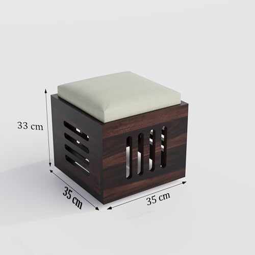 Image of Solid Sheesham Wood Coffee Table with 4 Stools | Square Centre Table with Stool | Dark Walnut, Pre Assembled