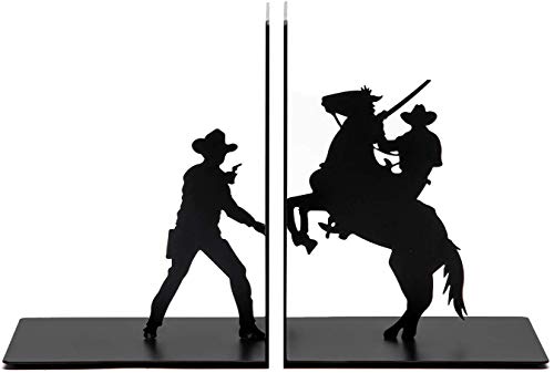 Decorative Book Ends for Office - Cowboy Book Ends, Black Metal Bookends Decorative