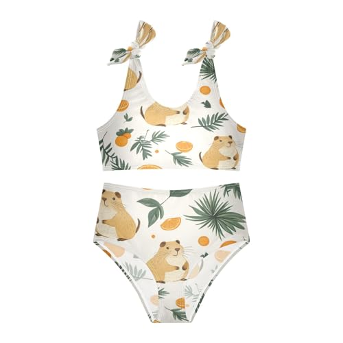 Boccsty Capybara Orange Palm Leaves Girls Tankini Swimsuit Kids Bikini Sets 2 Pcs Bathing Suit 3T3