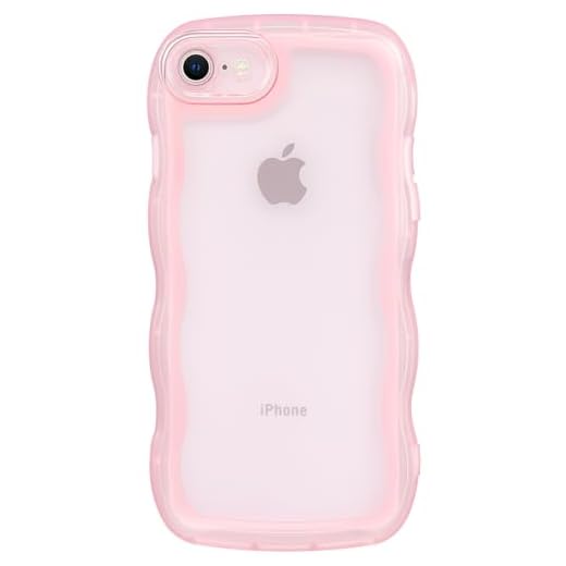 Dumkery Cute Case Compatible with iPhone SE 2020/ SE 2022 Case, Curly Wave Frame iPhone 7/8 Cases, Clear Pink Soft TPU Shockproof Cover for Girls Women