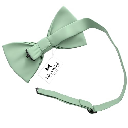 Adam Young Boy's Green Fern Bow Tie Pre-Tied Style Formal Satin Classic Bowtie for Tuxedo Faux Silk (Medium, Deep Sage)3