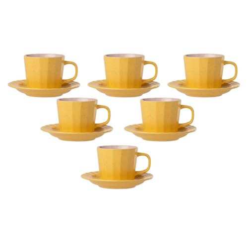 Image of Clay Craft Fine Ceramic Armada Mustard & Pink Cups & Saucer, Set of 12, Cups for Tea & Coffee, Gift Set, Elegant Design for Home and Kitchen and Can Be Gifted to Your Loved Ones On Any Occassions
