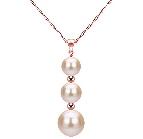 Graduated Freshwater Pearl Chain Pendant in 14K Rose Gold 18 Inches Long (Choose Your Color!)