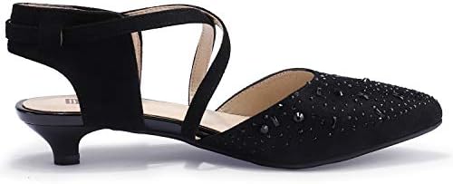 IDIFU Women's Sequins Wedding Kitten Small Heel Shoes Ankle Strap Bridal Bride Dance Dress Shoes - Silver Gold Black（Black Suede, 8） | Image 5
