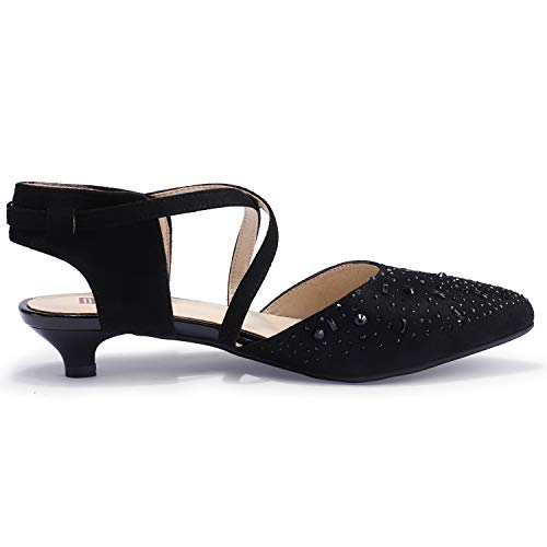 IDIFU Women's Sequins Wedding Kitten Small Heel Shoes Ankle Strap Bridal Bride Dance Dress Shoes - Silver Gold Black - Image 4