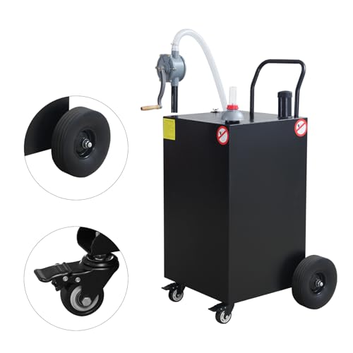 50 Gallon Fuel Caddy, Gas Storage Tank On 4 Wheels, Portable Gas Caddy with Manual Transfer Pump, Gasoline Diesel Fuel Container for Cars, Lawn Mowers, ATVs, Boats, Motorcycle (Red)