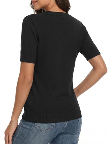 LaGracia Womens Short Sleeve Sweater Wool Blend Crewneck Dressy Casual Sweaters Summer Work Tops 2026 Black M — view 5