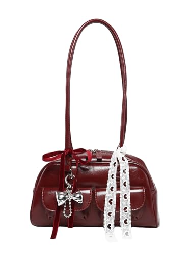 GORGLITTER Women's Y2k Purse Leather Bags Bow Tie Lace Clutch Vintage Shoulder Handbags