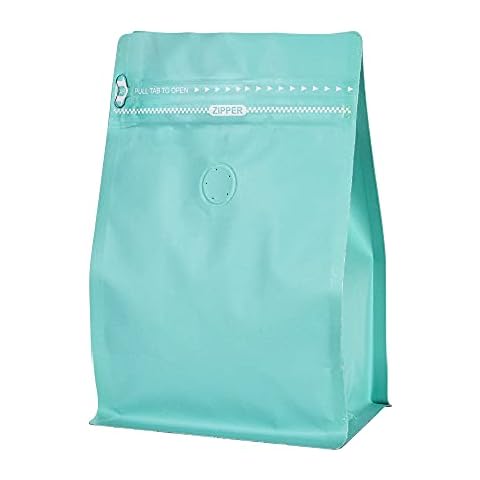 Blue Kraft Paper Coffee Bags with One Way Degassing Valve, Resealable Coffee Pouches with Flat Bottom & Pull Tab Zipper (100, 8oz, 0.5lb, 250gram) Cover