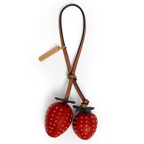 Rebecca Minkoff Strawberry Bag Charm, Purse, Backpack and Handbag Accessory, Leather with Brass Studs, Siren/Willow/Veridian