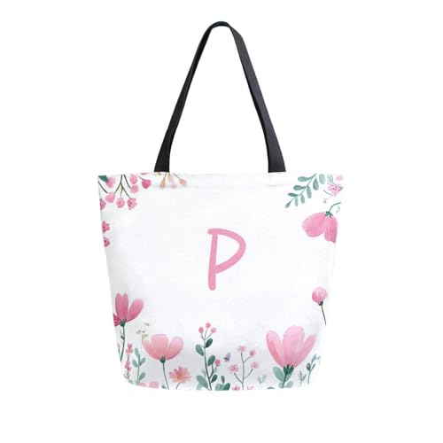 Extra Large Shoulder Tote Bag for Beach Travel Gym Wildflowers Pink Flowers Reusable Grocery Canvas Shopping Bag2