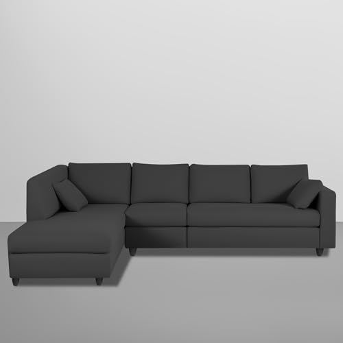 Image of Florian LHS 6 Seater L Shape Sofa Set for Living Room (Black Fabric) Premium Fabric Sofa