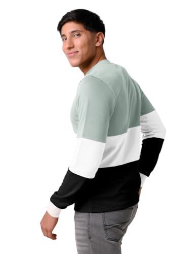 Image of Enorsia Long Sleeves Colourblock T-Shirt With Crew Neck and Ribbed Design On The Cuffs - Green, M