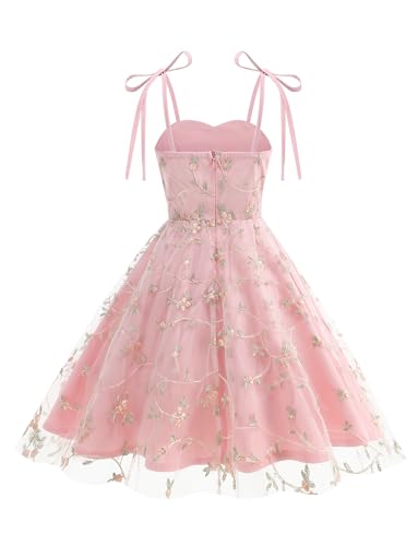 Happy Cherry Flower Girl Tie Strap Floral Tulle Dress Sweatheart Neck Embroidery Lace Mesh Sundress 4-10Y2