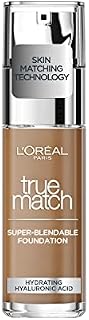 L'Oréal Paris True Match Liquid Foundation with Hyaluronic Acid 30ml and SPF, 8.5N Pecan