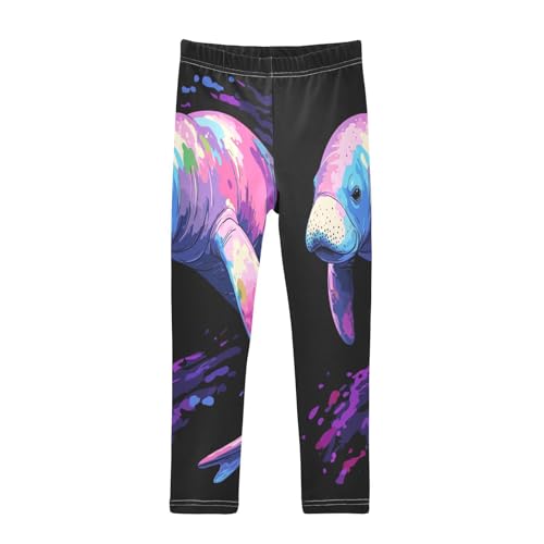Colorful Manatee Animal Girls Casual Leggings for Kids Printed Long Pant Bottoms Stretch and Soft