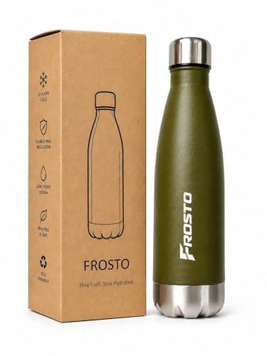 Image of Thermosteel Insulated Water Bottle 500ml | Stainless Steel Vacuum Flask | Hot 12Hr Cold 12Hr | Leak Proof | Thermos for Travel Gym Office Hiking /Olive Green