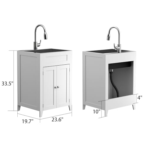 White Laundry Sink with Cabinet