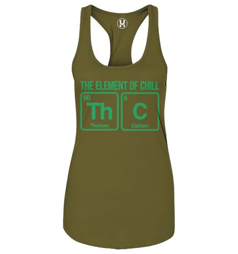 The Element of Chill THC Periodic Table Ladies Tank Top (Military Green, Medium)