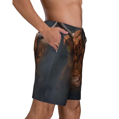Men's Beach Shorts Highland Cow Mens Swim Trunks Board Shorts with Pockets Swimwear Bathing Suits3
