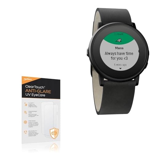 BoxWave Screen Protector Compatible With Pebble Time Round - ClearTouch Anti-Glare Anti-UV EyeCare (2-Pack), Filters out Harmful Blue Light Reduce Fatigue
