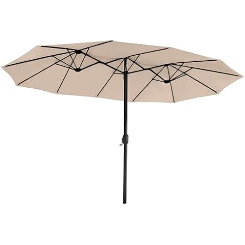 15ft Large Patio Umbrella, Outdoor Double-Sided Market Umbrella with Crank Handle, Patio Table Umbrella, Pool Umbrella, Brown Cover