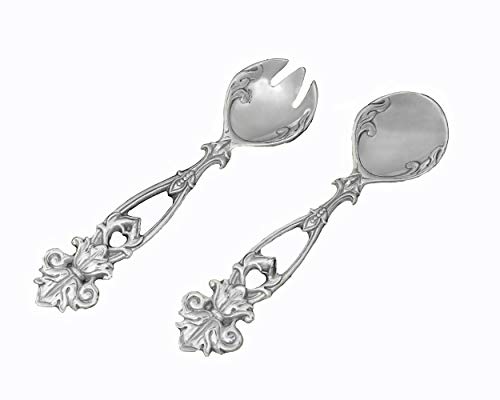 Arthur Court Designs Aluminum Fleur-De-Lis Salad Serving Spoon and Salad Serving Fork, Salad Servers Set 10.5 inch Long