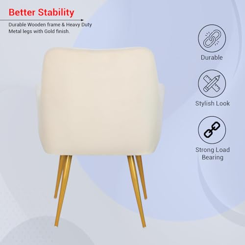 Image of Taboo Velvet Dining Chair Set of 4 | Upholstered Accent Arm Chairs | Soft Cushioned Seat with Backrest | Modern Velvet Fabric Chairs with Metal Legs | Living Room, Bedroom, Cafe & Restaurant | White