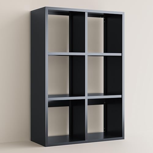 Image of VASAAOSD 6 Cube Storage Organizer - Metal Bookshelf, Black Cube Shelf, Deep Cube Shelving with Corner Protector, Toy Display Bookcase for Living Room, Bedroom, Office, Entryway