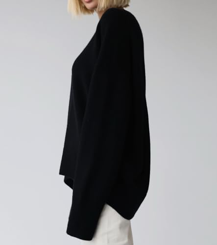 Image of Ckikiou Oversized Crewneck Cute Slouchy High Low Sweater for Women Fall Winter Casual Long Sleeve Soft Knitted Pullover Top