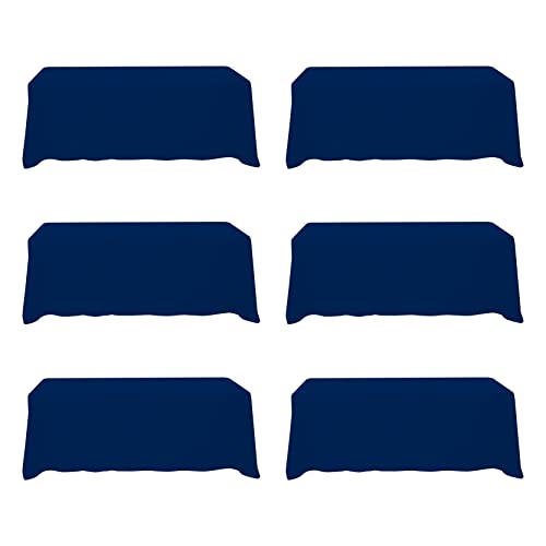 Image of BRILLMAX 6 Pack Navy Blue Tablecloths 90x156 Inch for 8ft Rectangle Tables | 150 GSM Polyester Fabric, Floor Length Drop, Water, Stain & Wrinkle Resistant Cloth Cover for Wedding Reception Banquet Party