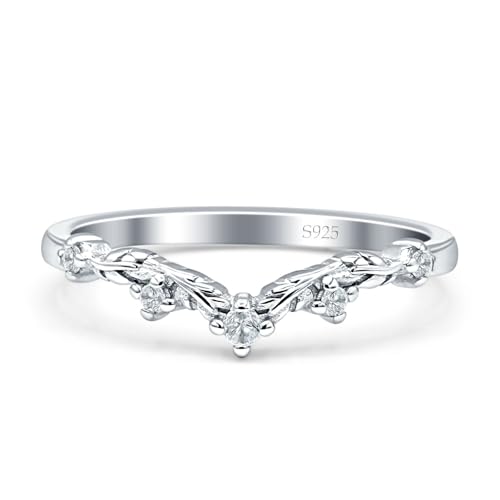 OMRANII Minimalist 4mm Curved Contour Chevron Ring Cubic Zirconia Leaf Design Classic Style Rings Statement Wedding Bands For Women 925 Sterling Silver Gift For Her